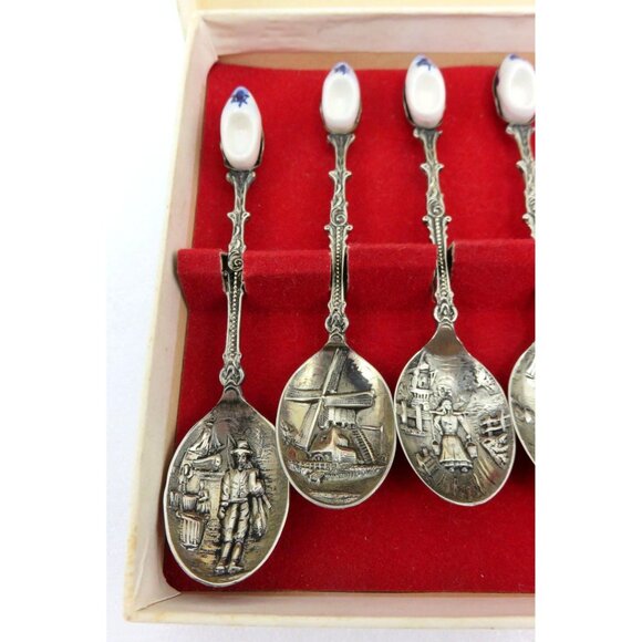 Set Of 6 Dutch Themed Silver-Plated Collectible Spoons In Presentation Box Vinta - Picture 3 of 10